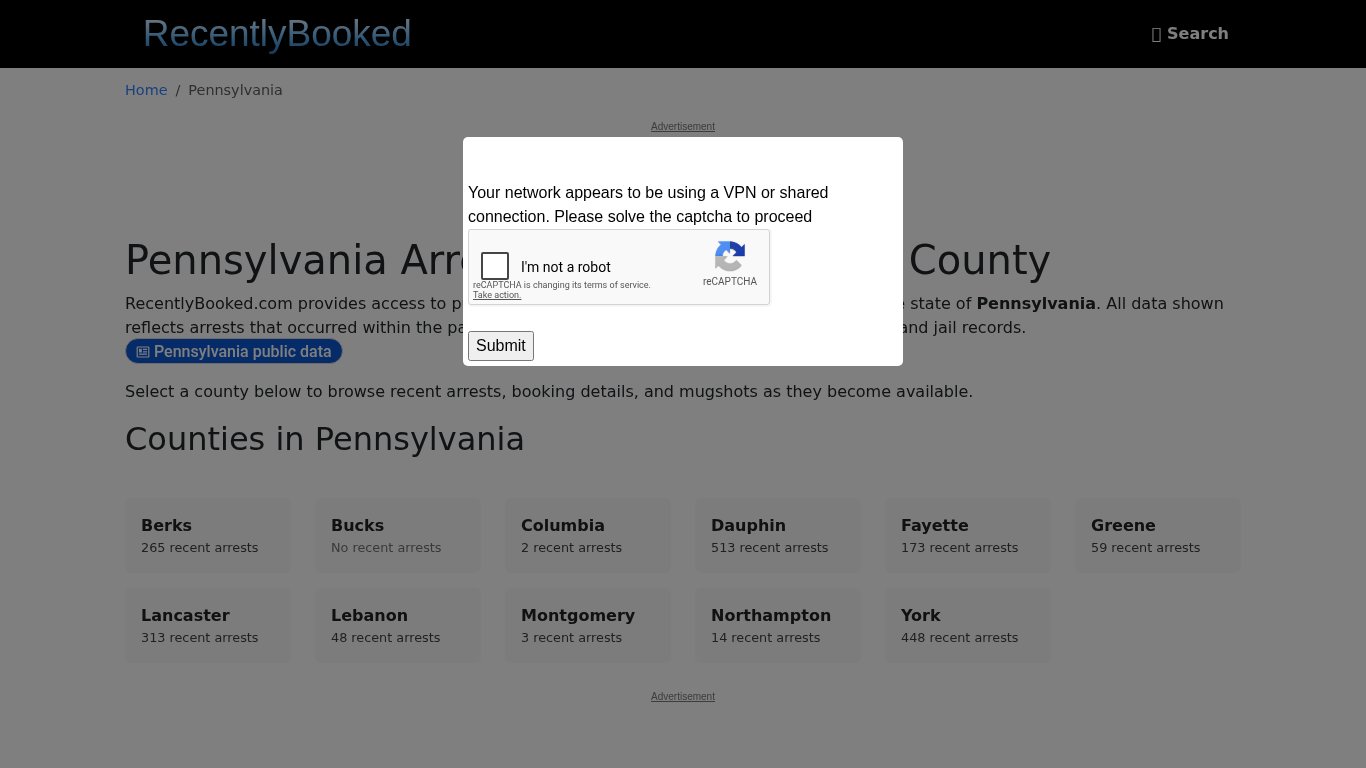 Recent bookings, Arrests, Mugshots in Pennsylvania - Recently Booked